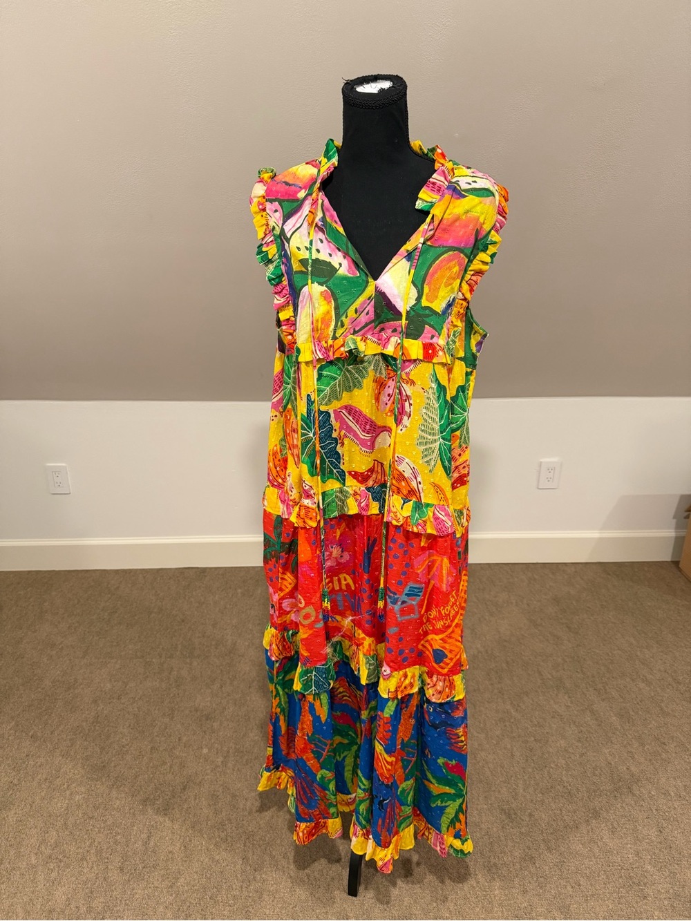FARM Rio Yellow Multi Tropical Ruffle Maxi Dress - Picture 2 of 7